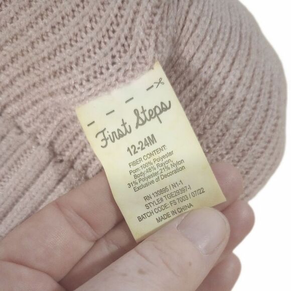 First Steps Pink Knit Winter Hat sz 12-24M Girls Pom Pom Winter Outerwear - Picture 4 of 4